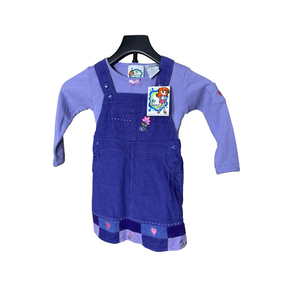 No Kidding Vintage Purple Corduroy Jumper Dress & Bodysuit Set Girls 3T Y2K